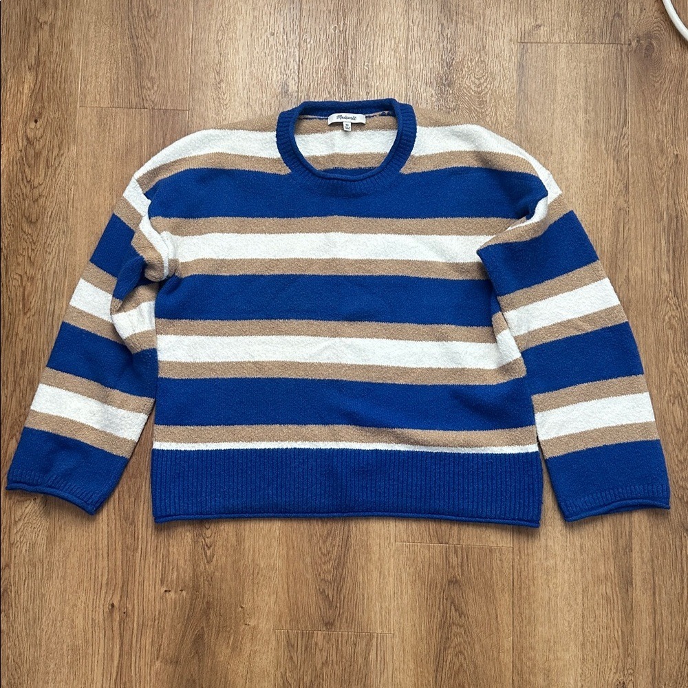 Madewell Striped Belmore‎ Pullover Sweater in Coziest Textured Yarn